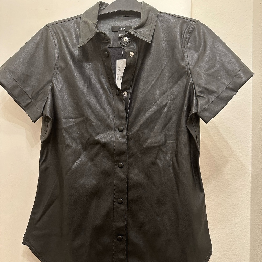 J Crew Black Faux Leather Shirt Size 0